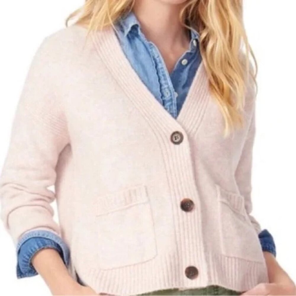 J. Crew Ivory Rainbow Mauve Supersoft Yarn Cropped Cardigan Sweater Small - Picture 2 of 9